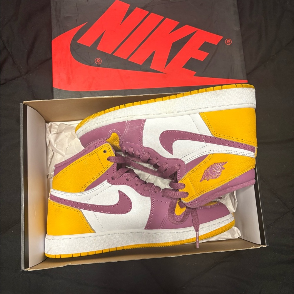 Nike Yellow and Purple High-Top Sneakers
